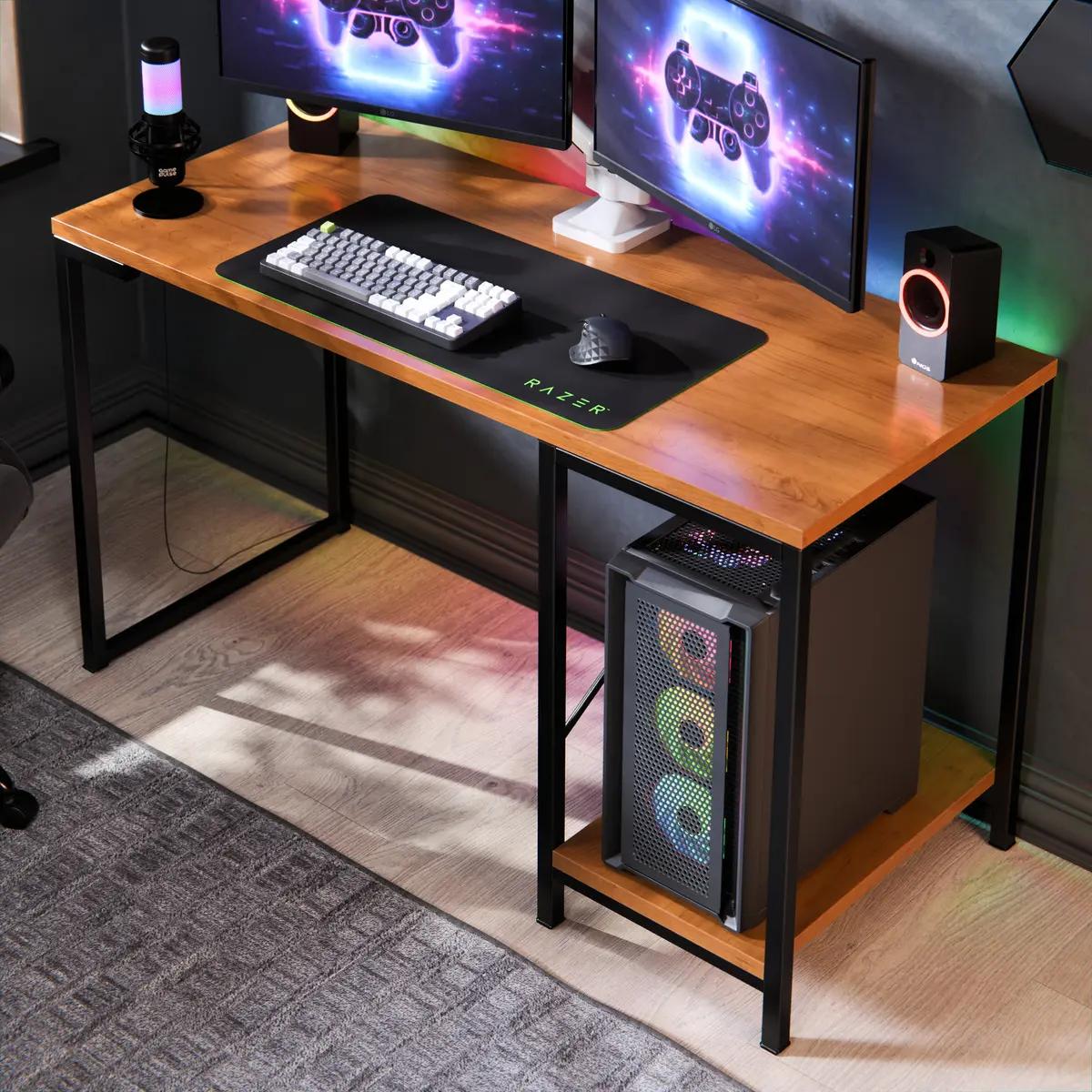 Escrivaninha Gamer Industrial Maxído Brasil Preto e Canela