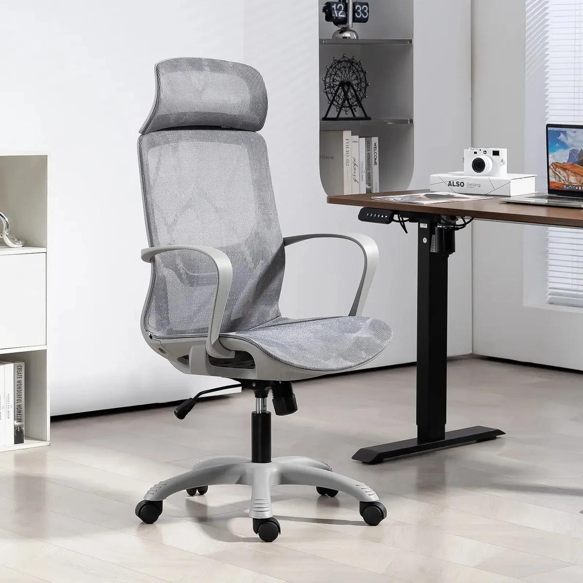 Cadeira Escritório Ergonômica Encosto em Tela Respirável Cinza