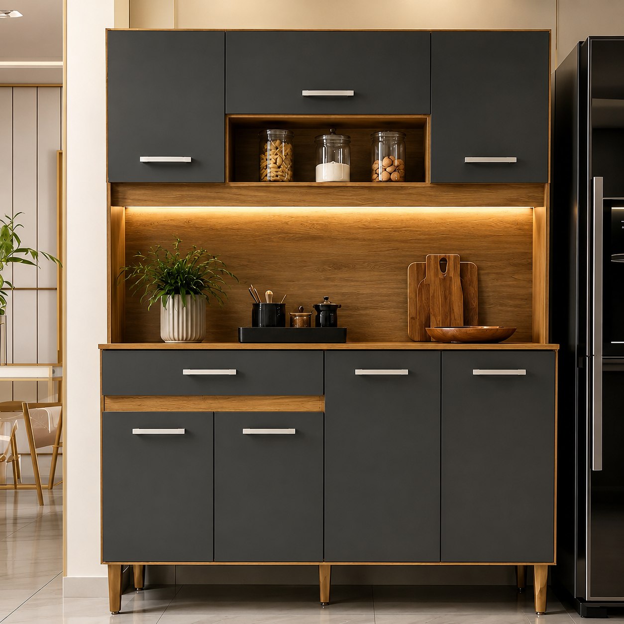 Kit Armário Gabinete Cozinha 7 Portas e 1 Gaveta