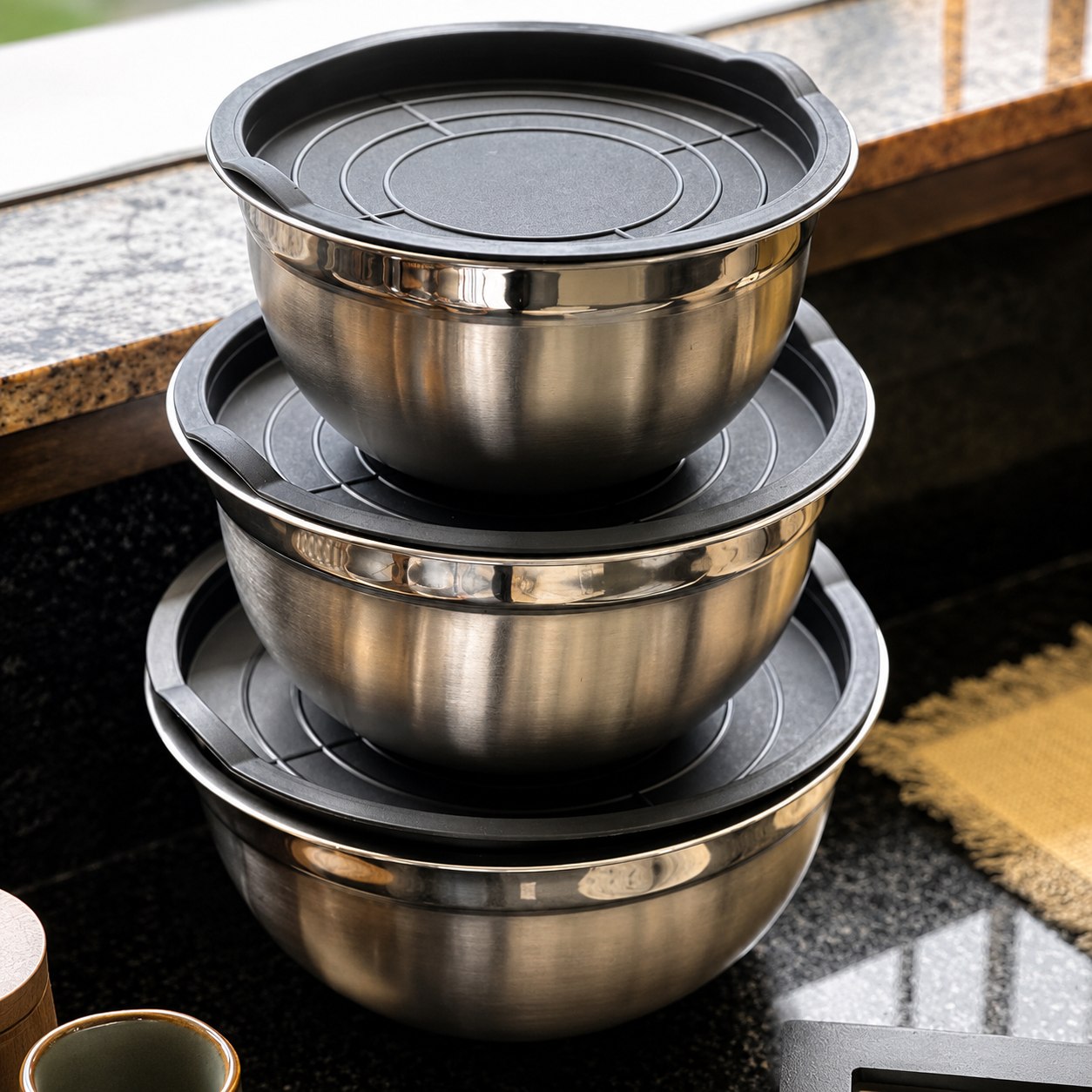 Conjunto 3 Bowls de Inox com Tampas Plásticas Vittak
