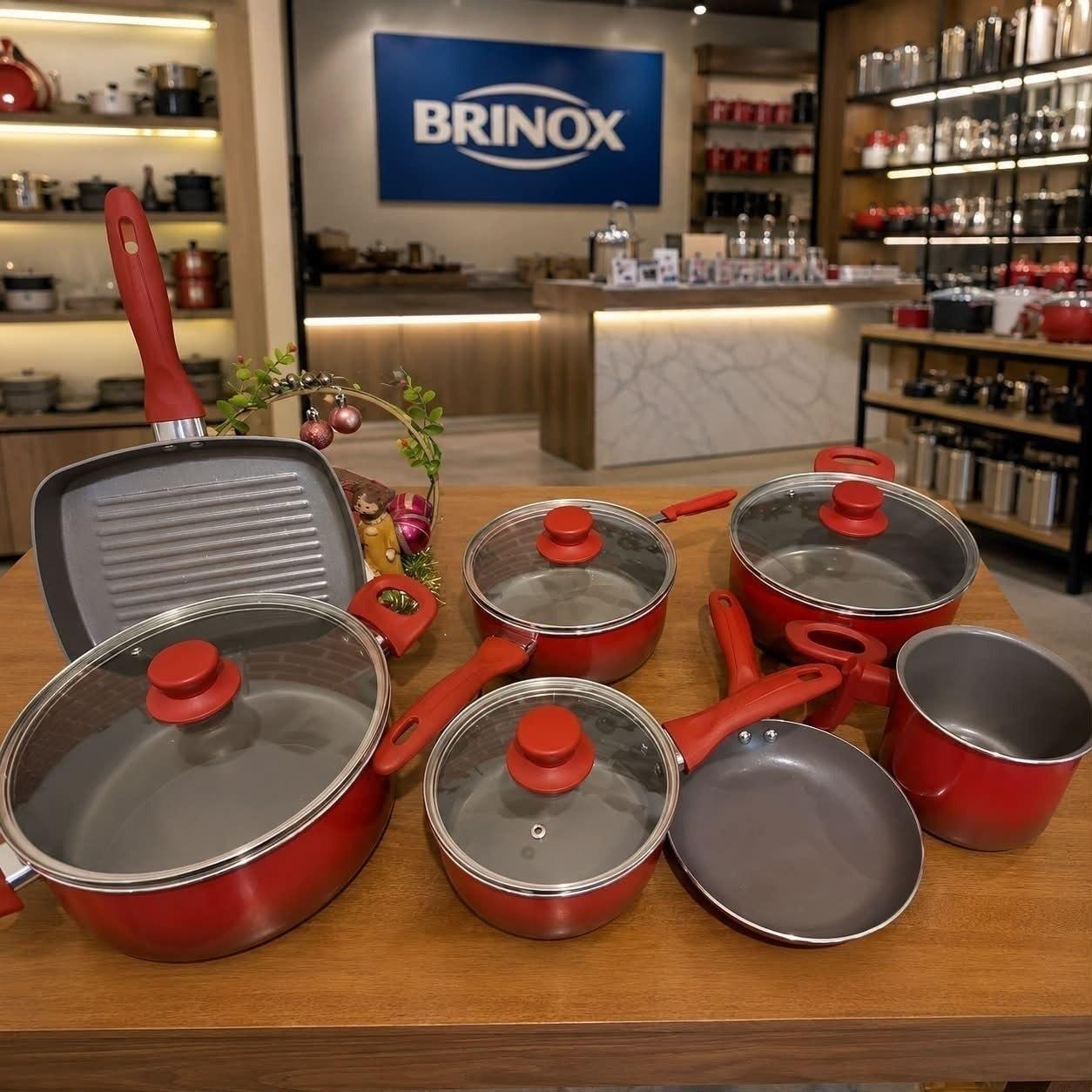 Jogo de Panelas 7 Peças Brinox Revestimento Cerâmico Antiaderente Vermelho