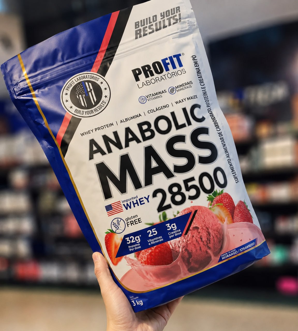 Hipercalórico Anabolic Mass 28500 3kg Profit Labs Morango