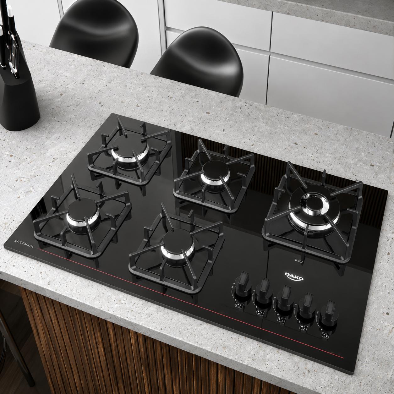 Cooktop 5 Bocas Dako Diplomata com Mesa de Vidro Tripla Chama Bivolt