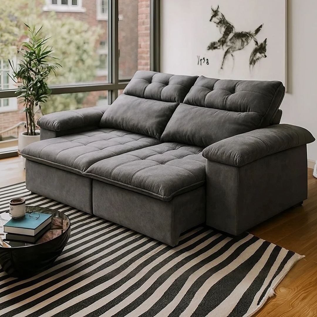 Sofá Retrátil Reclinável King House Verona 2,00m Velut Cinza