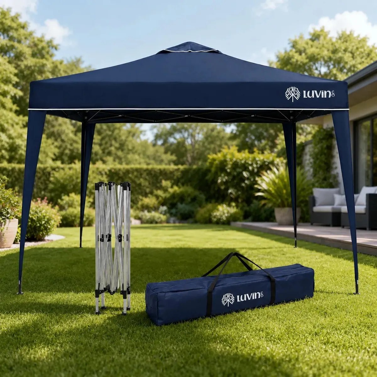 Tenda Gazebo Sanfonada 3x3m Azul Impermeável Luvinco