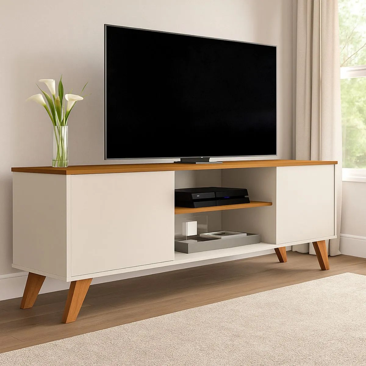 Rack Sala Estante TV 58 Polegadas Home Bancada Helena
