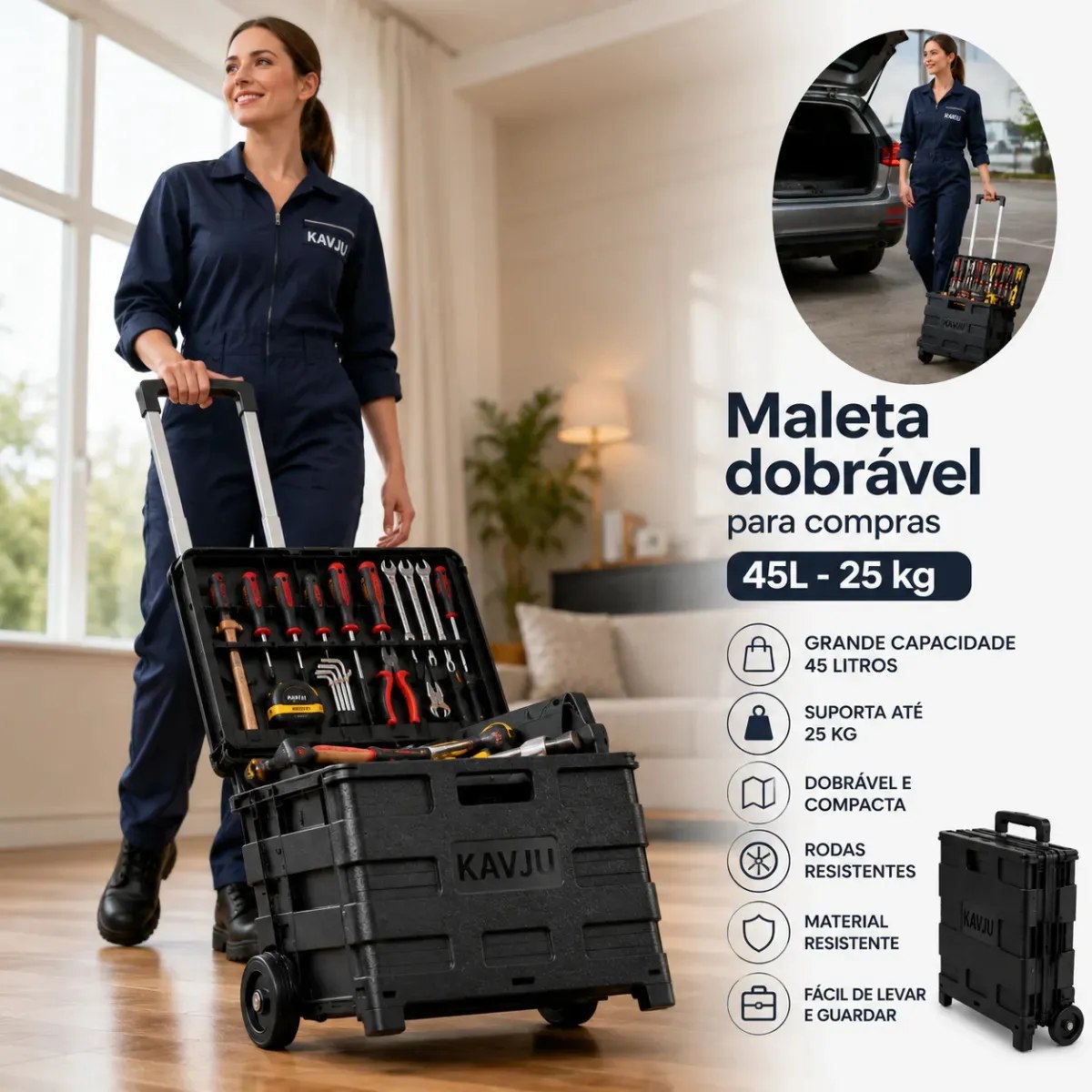 Carrinho Dobrável Multiuso Portátil Vira Maleta Cesto Feira