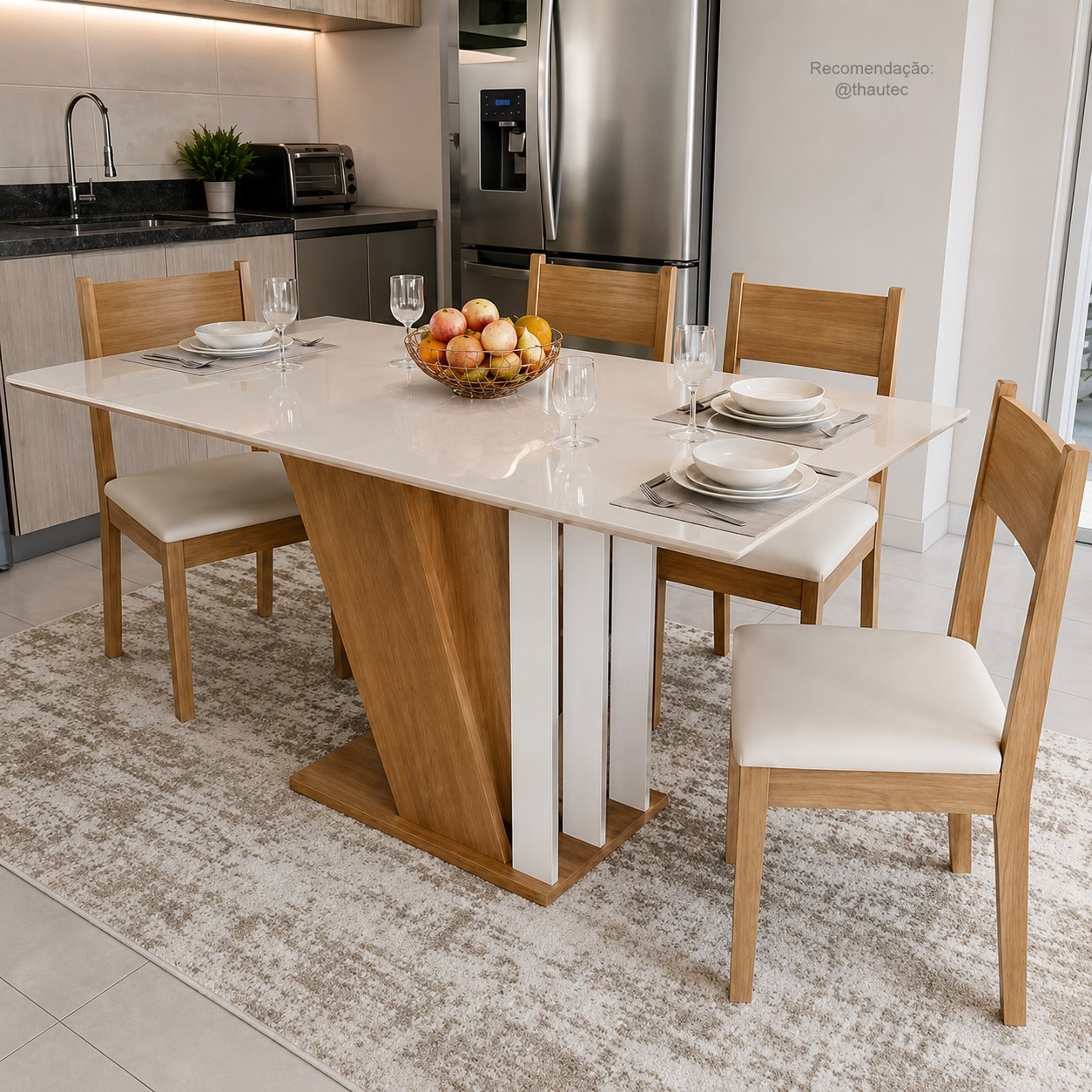 Conjunto de Sala de Jantar com 4 Cadeiras Estofadas