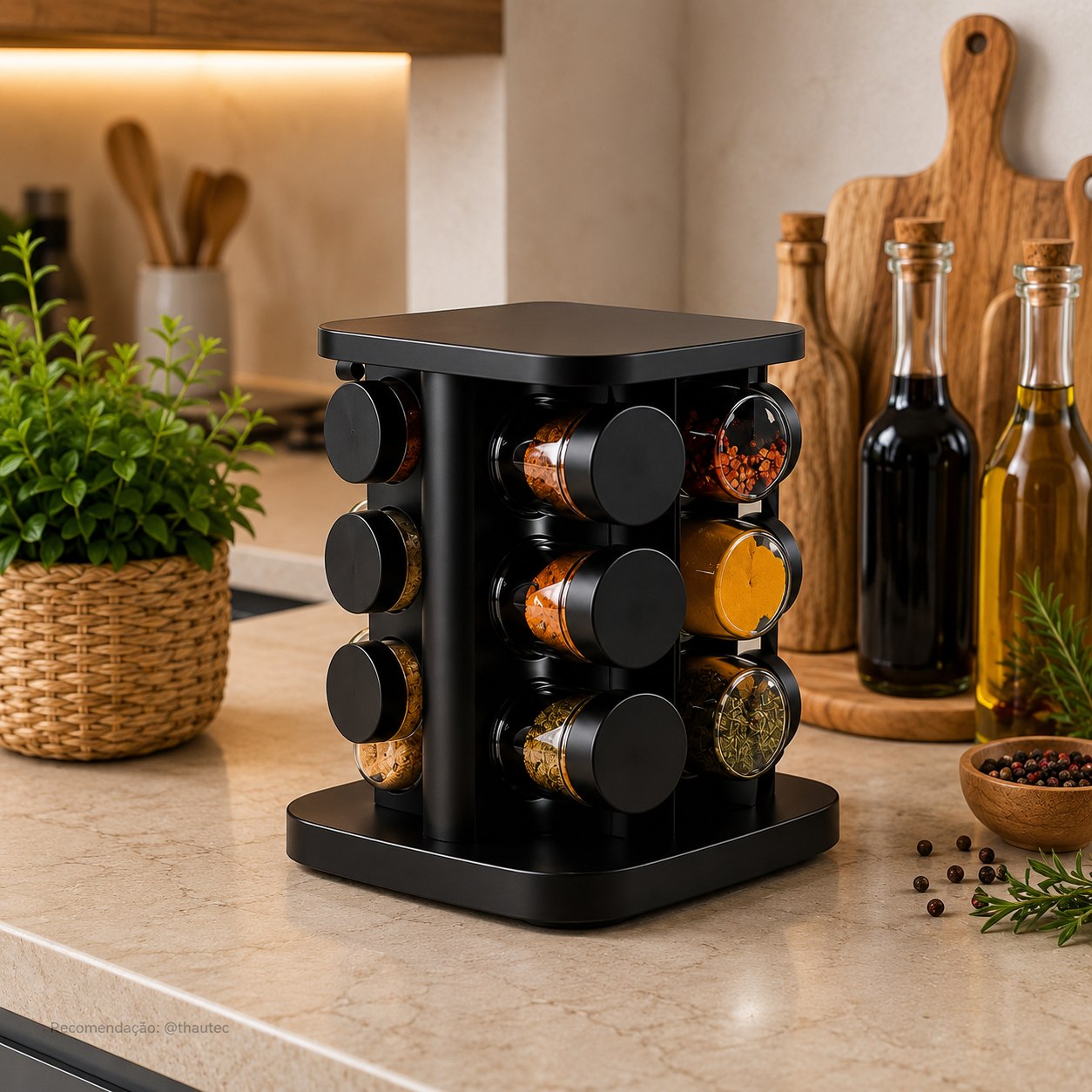 Porta Temperos Giratório 360° com 12 Potes de Vidro 85ml
