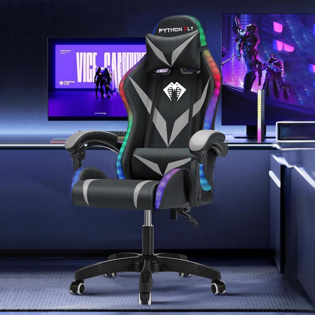 Cadeira Gamer RGB Python Fly com Iluminação e Encosto Reclinável
