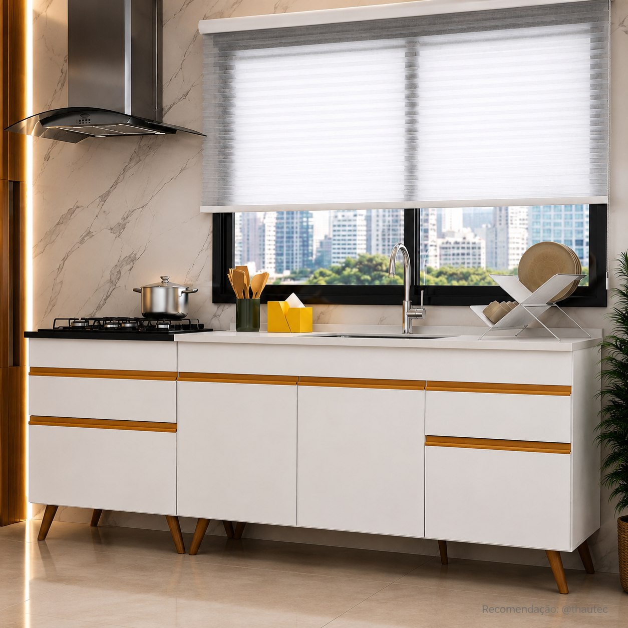 Kit 2 Balcões Gabinete Veneza Pia 1,50m + Cooktop 70cm