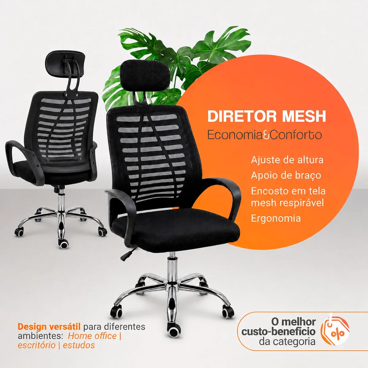 Cadeira Escritório Diretor Mesh Ergonômica
