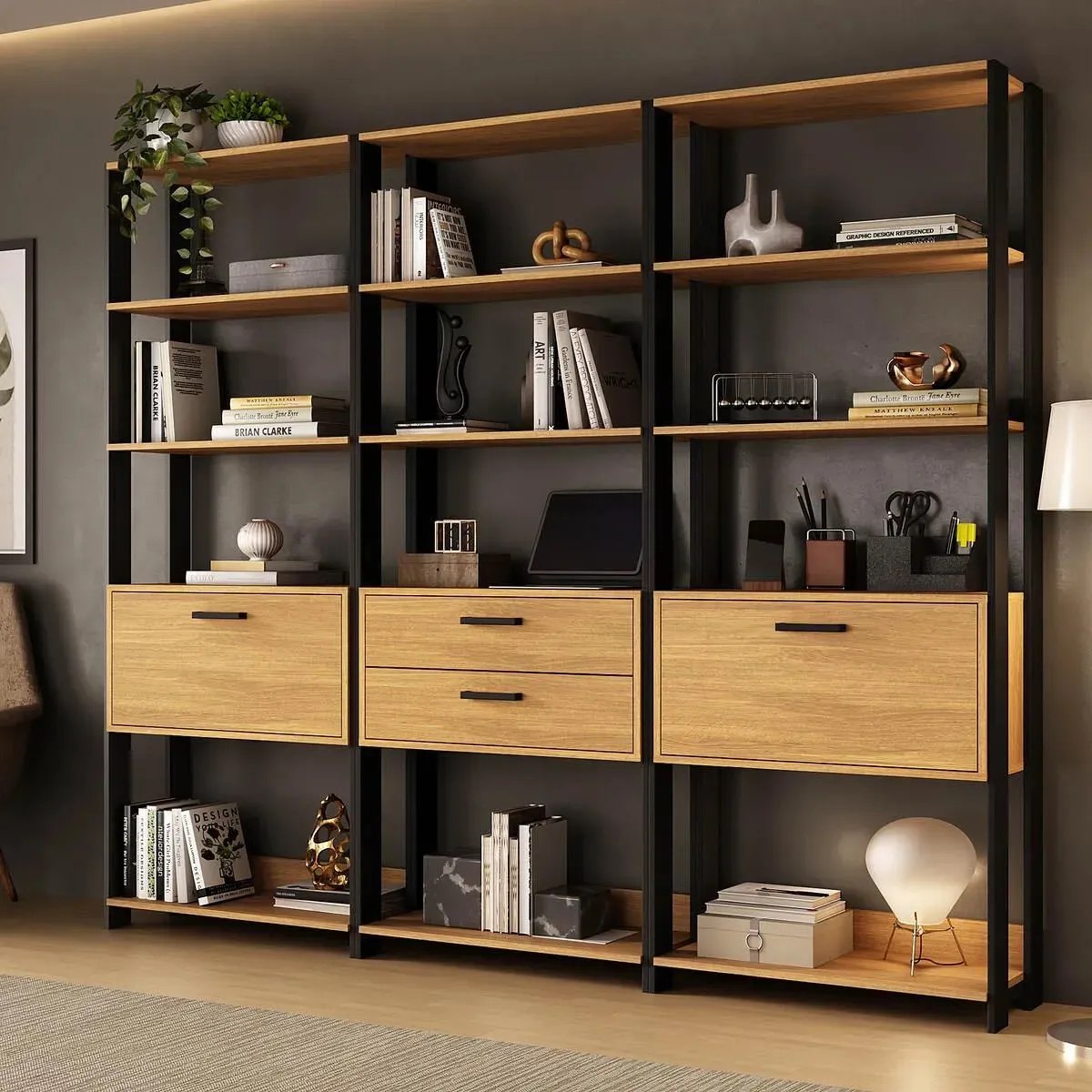 Estante de Escritório Modulada 2 Portas 2 Gavetas 219cm Texas
