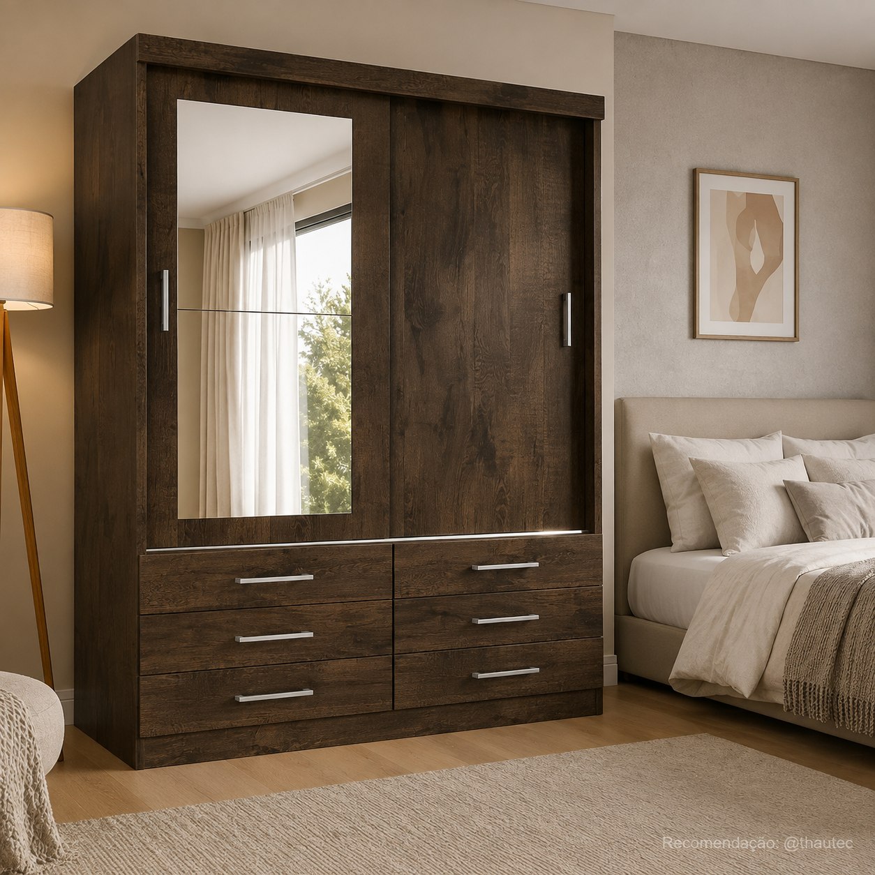 Guarda Roupa Solteiro Capri 2 Portas 6 Gavetas com Espelho