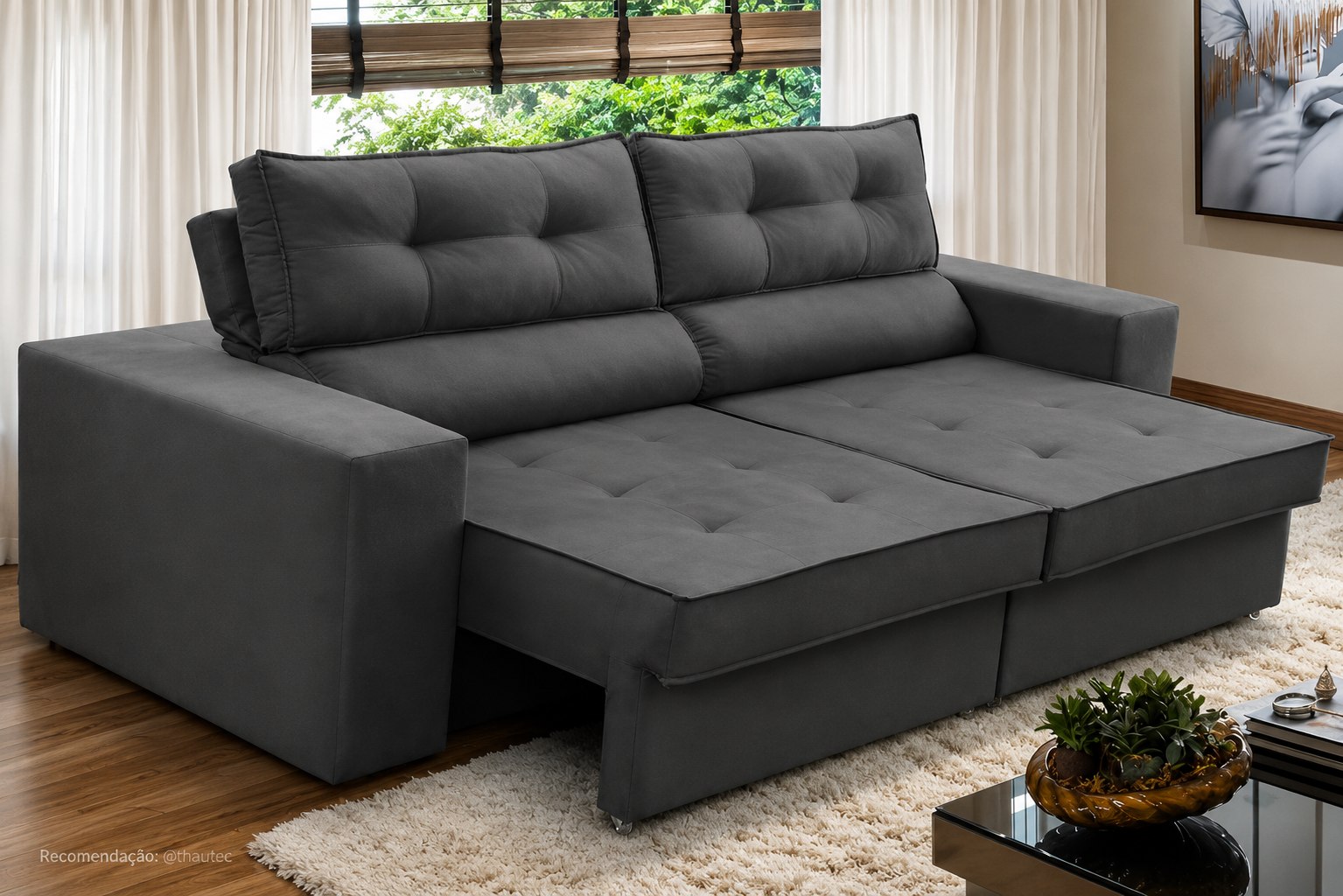Sofá Retrátil e Reclinável 2 Lugares 1,90m Suede Cinza