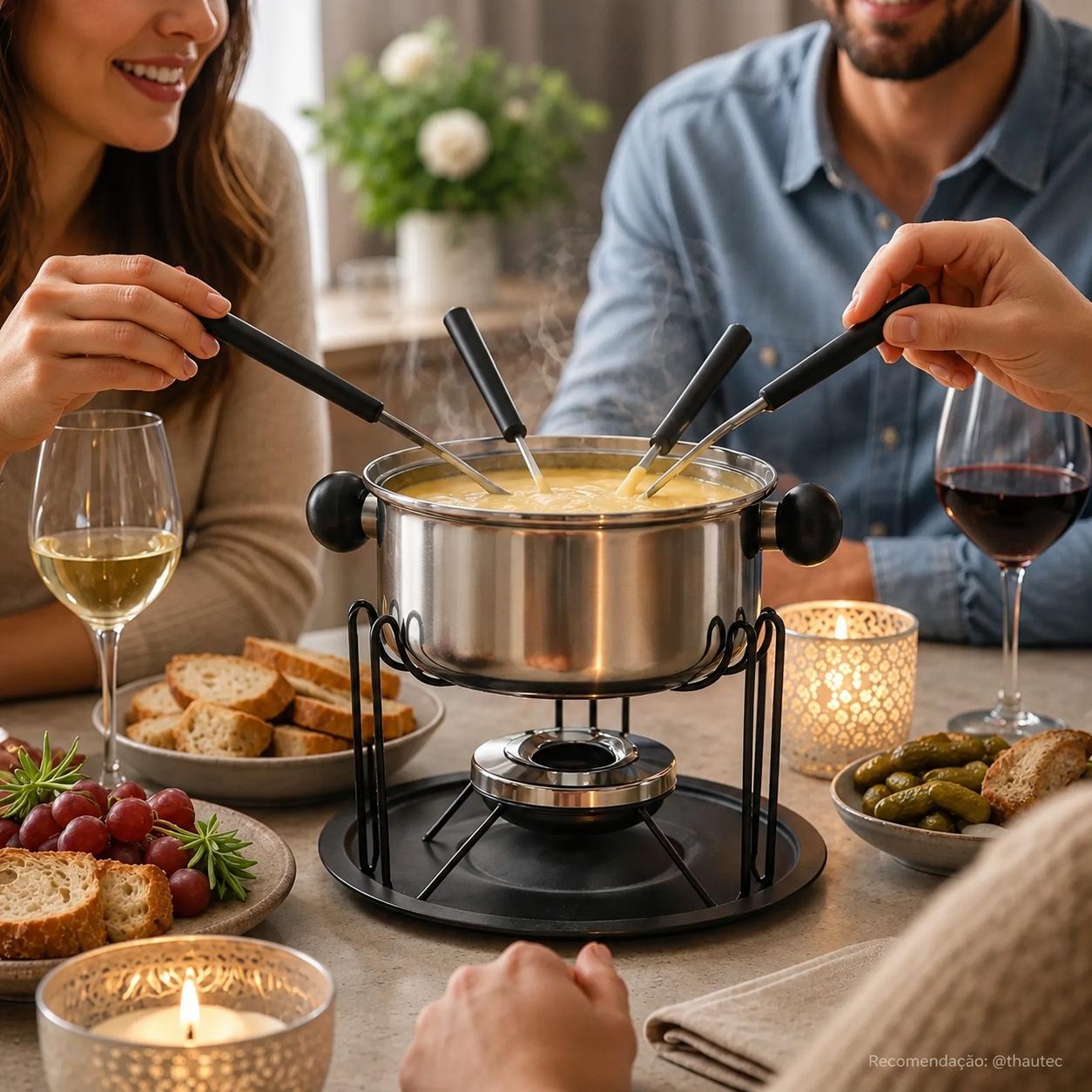 Aparelho Para Fondue Inox 11 Peças com Fogareiro e 6 Garfos