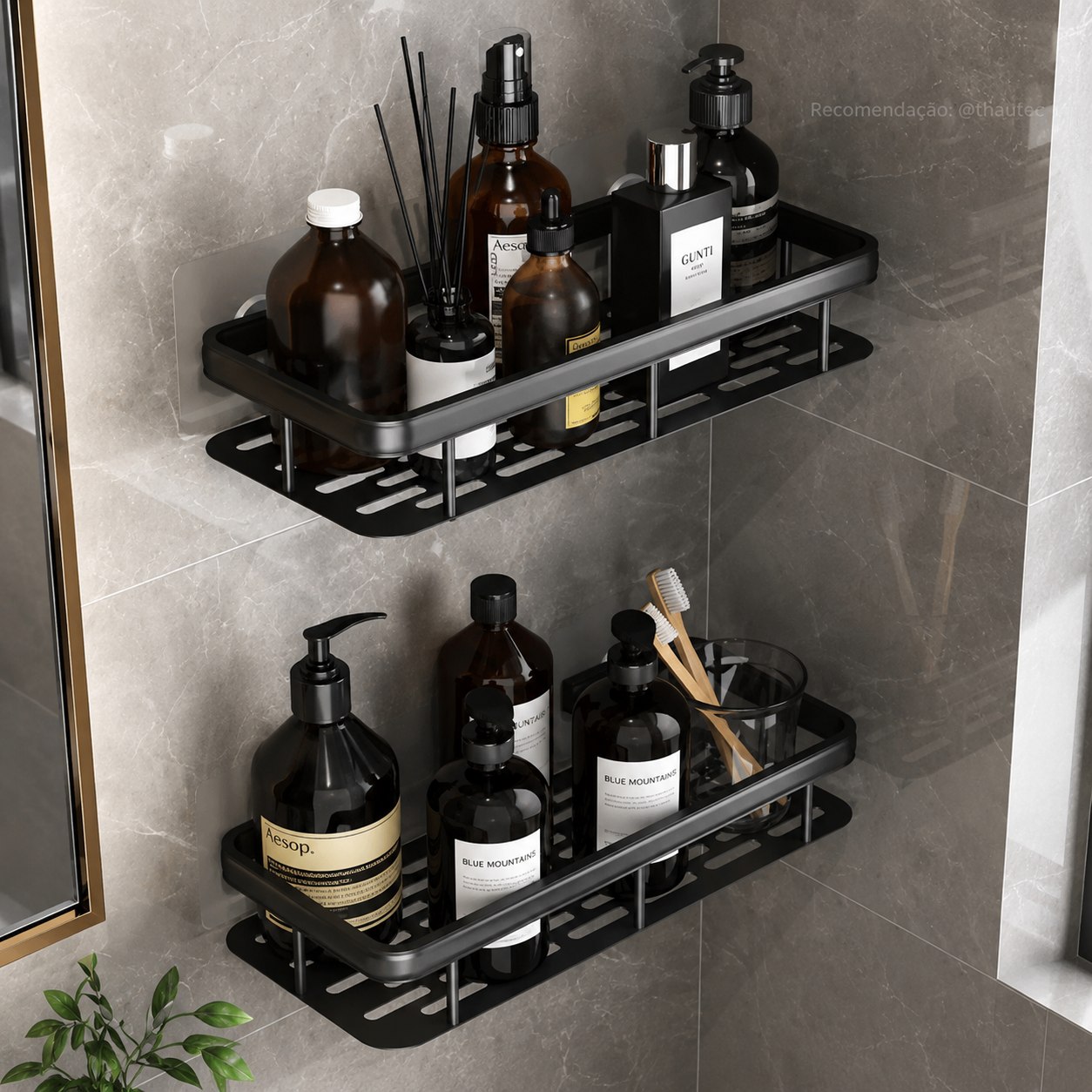 Kit 2 Suporte Banheiro Shampoo Sabonete Adesivo Parede Luxo Preto