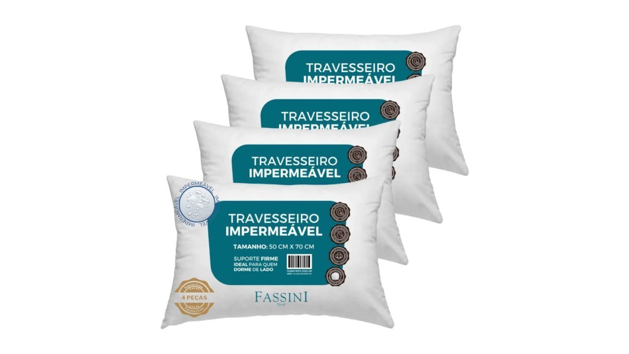 Kit 4 Travesseiros Antialérgico Impermeável Fassini 50x70cm