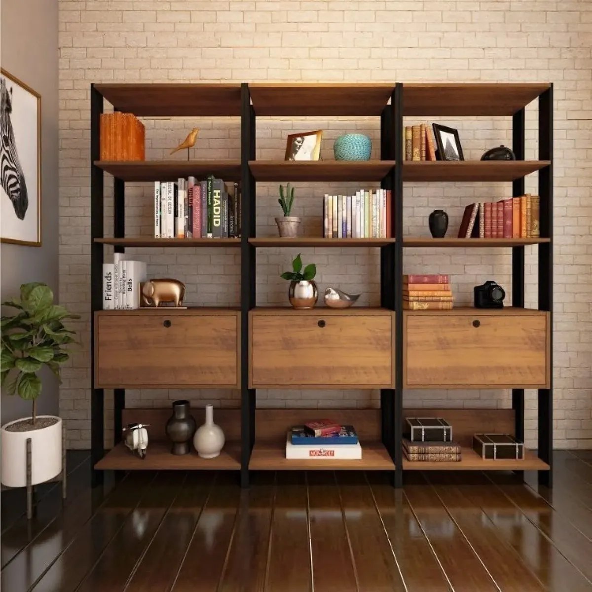 Conjunto 3 Estantes para Livros Industrial 1 Porta MDP
