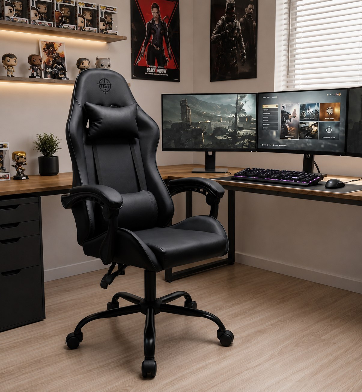 Cadeira de Escritório TGT Heron Gamer Preta Couro Sintético