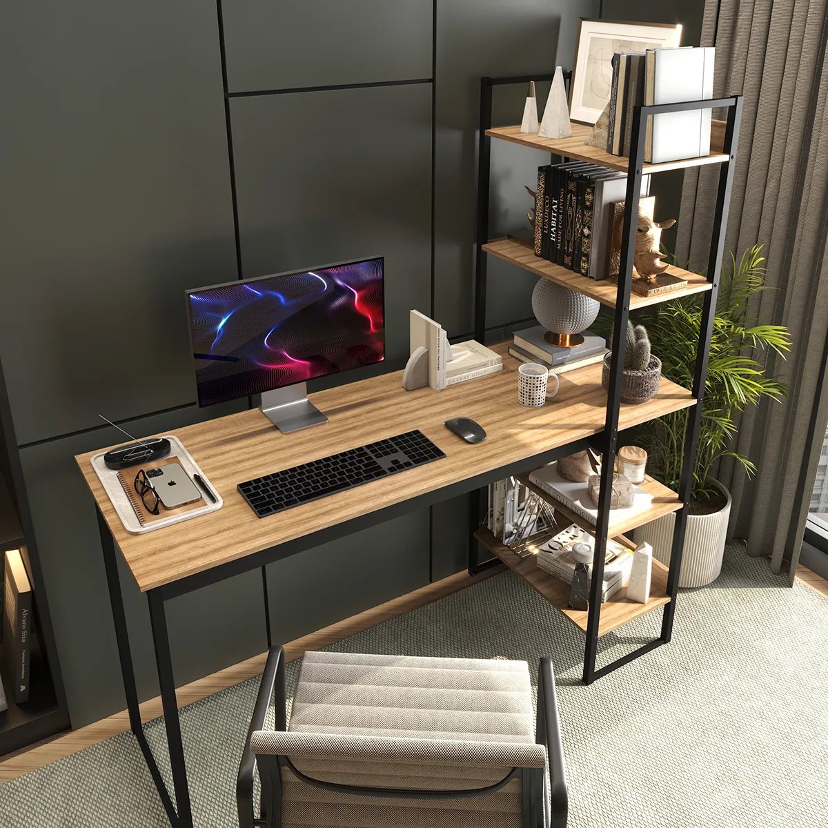 Mesa Escrivaninha Industrial 5 Prateleiras Athenas 140cm