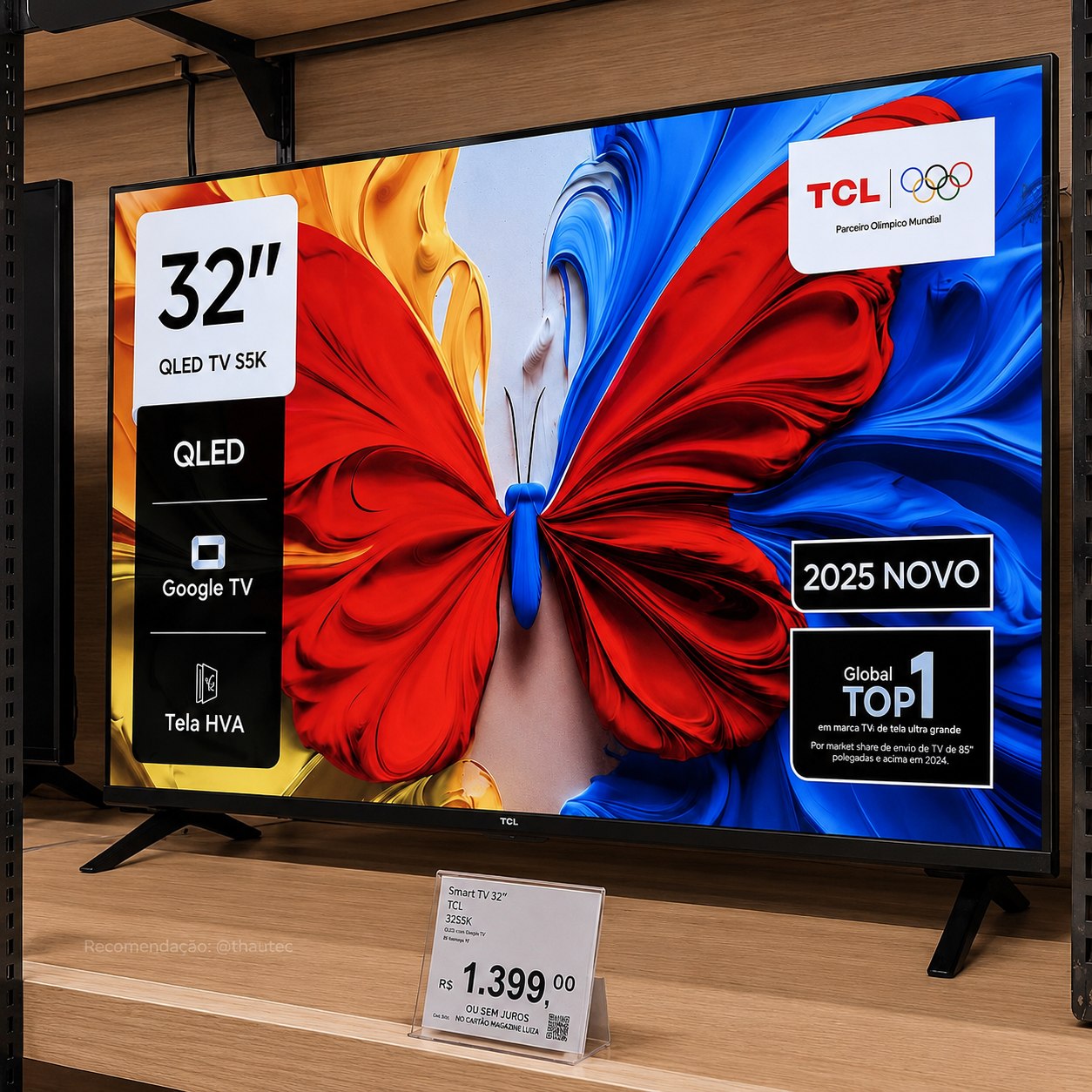 Smart TV 32" TCL FHD QLED Dolby Audio (32S5K)