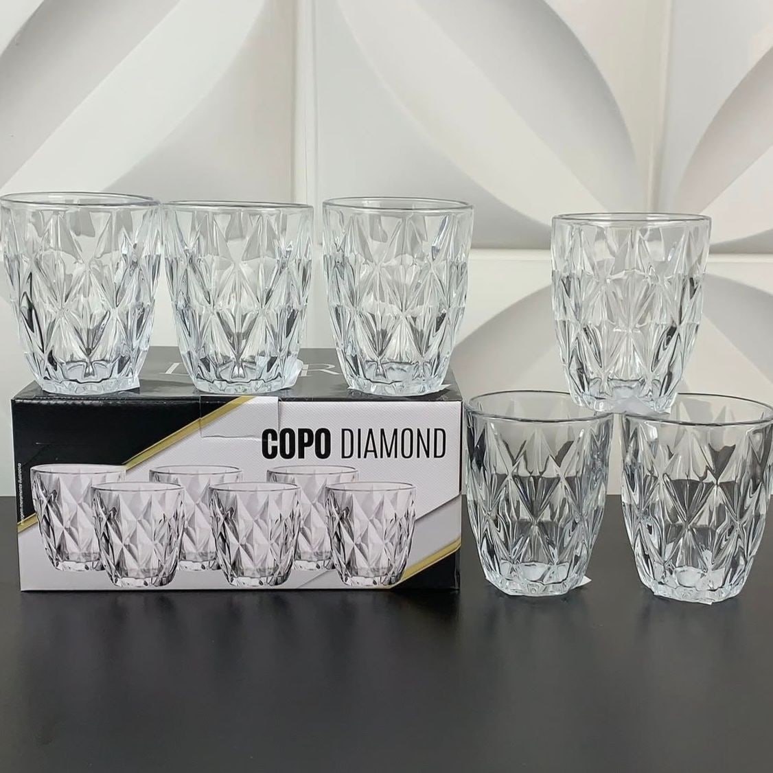 Jogo 6 Copos Vidro Diamante 300ml