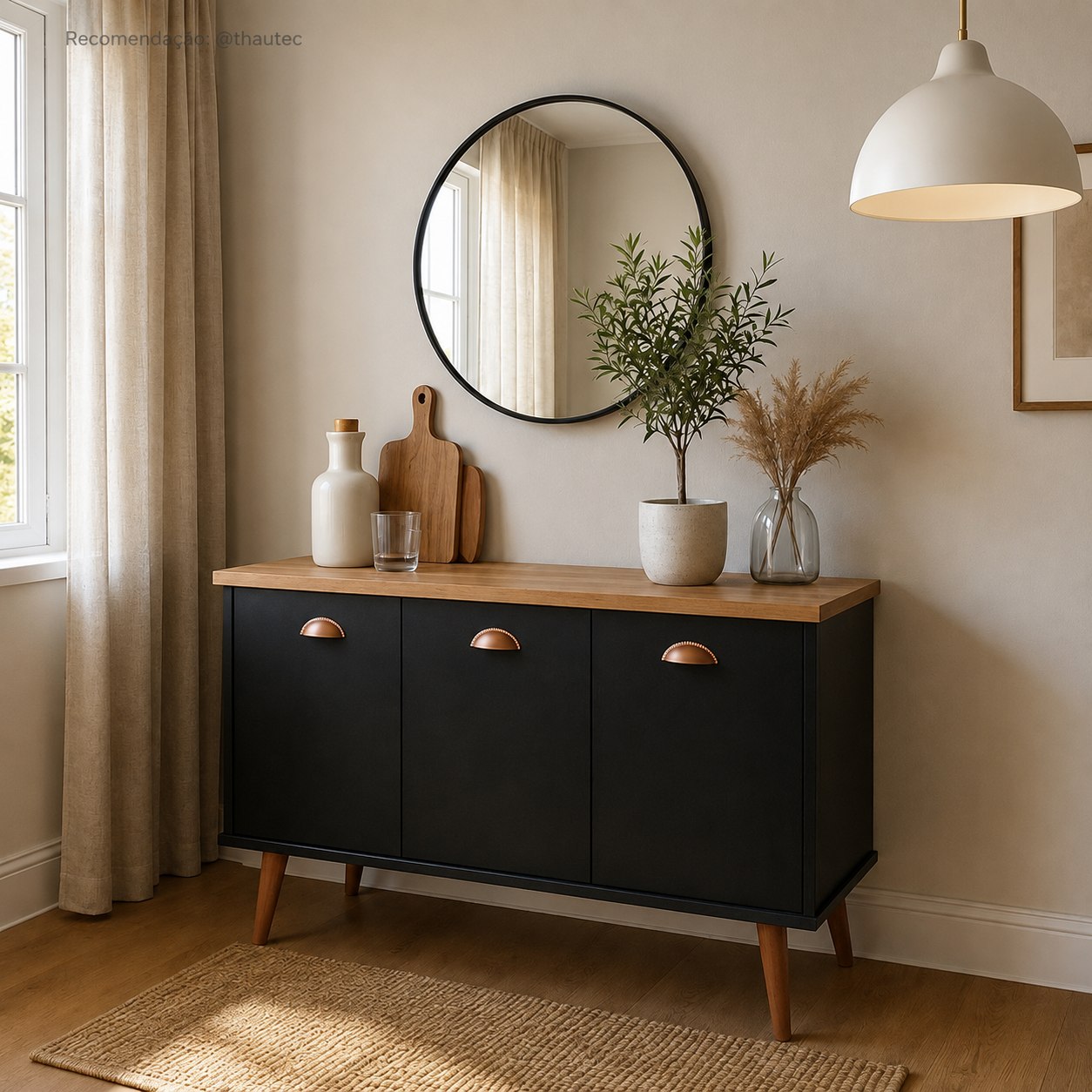 Balcão Buffet Armário Estilo Vintage 90cm 3 Portas