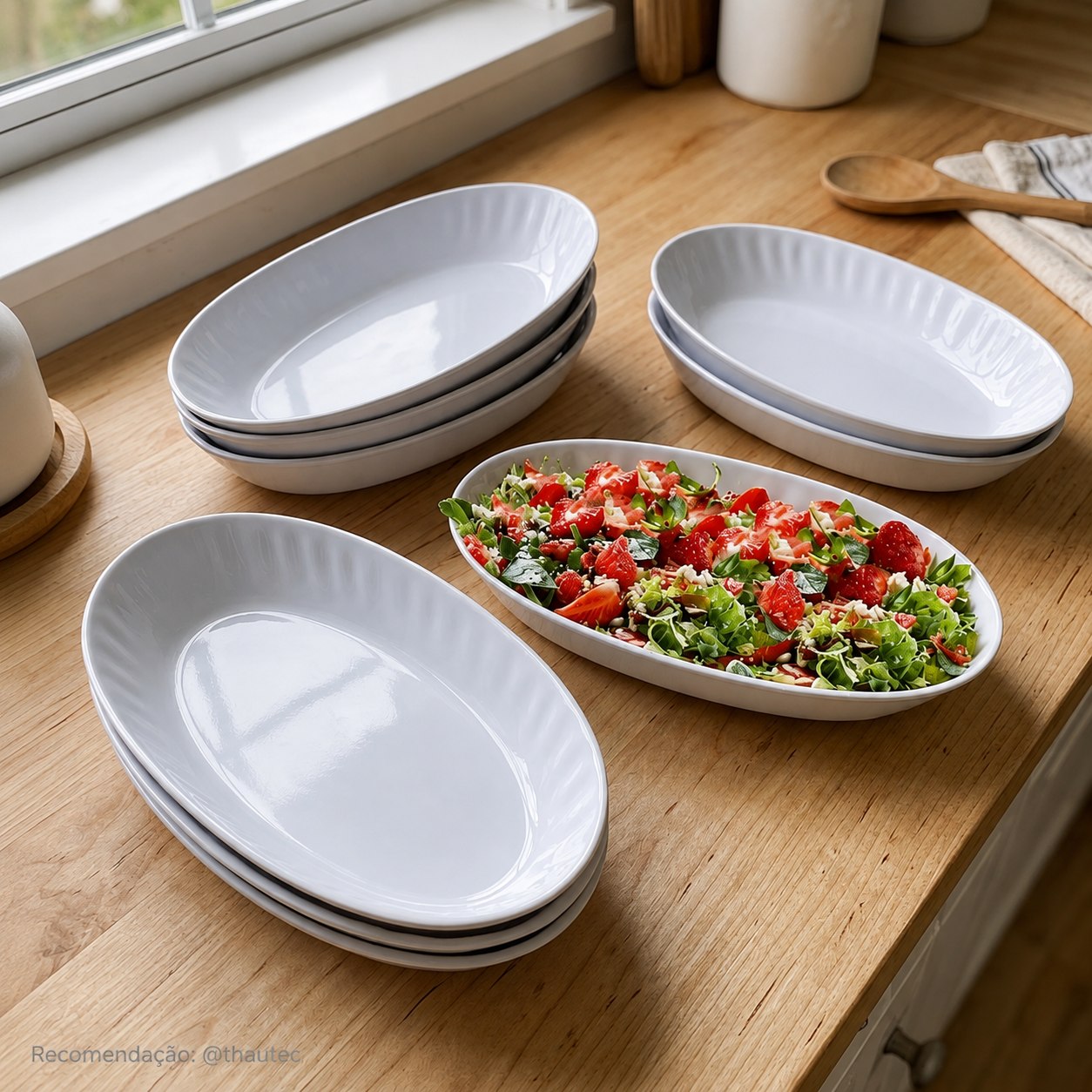 Kit 6 Saladeiras Travessas Oval Melamine Branca 25cm