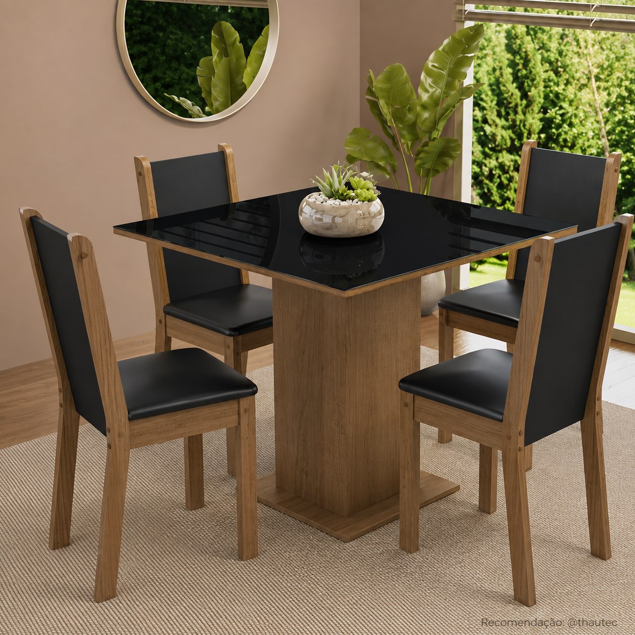 Mesa de Jantar Tifani Tampo de Vidro com 4 Cadeiras Madesa