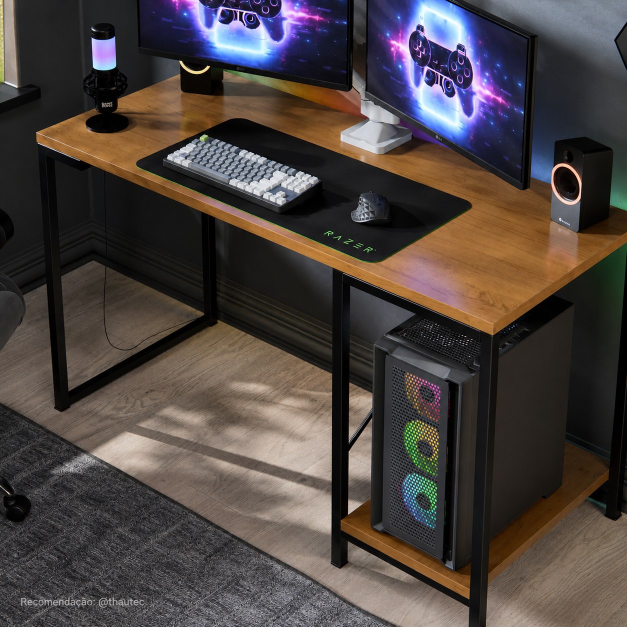 Escrivaninha Gamer Industrial Maxído Brasil com Prateleira e Suporte CPU