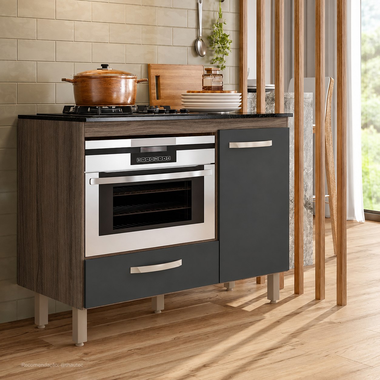 Balcão para Cooktop 1 Porta 1 Gaveta Fit Carvalho Nature/Chumbo