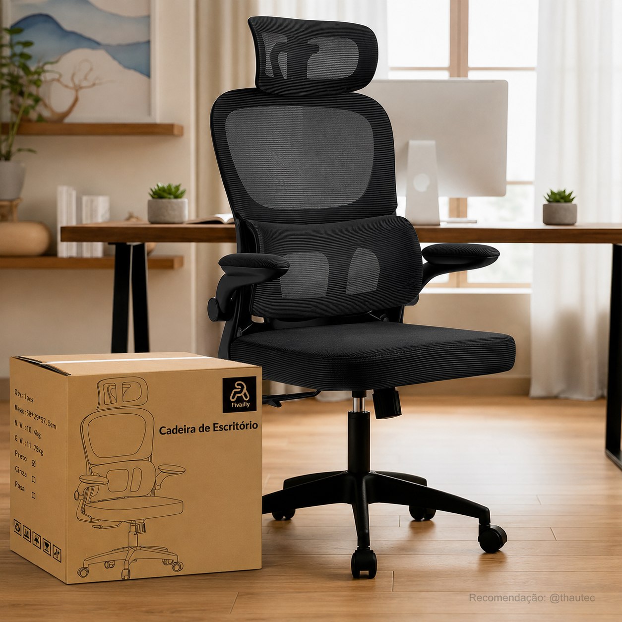 Cadeira de Escritório Sweet Studio Ergonômica Preta com Apoio de Cabeça