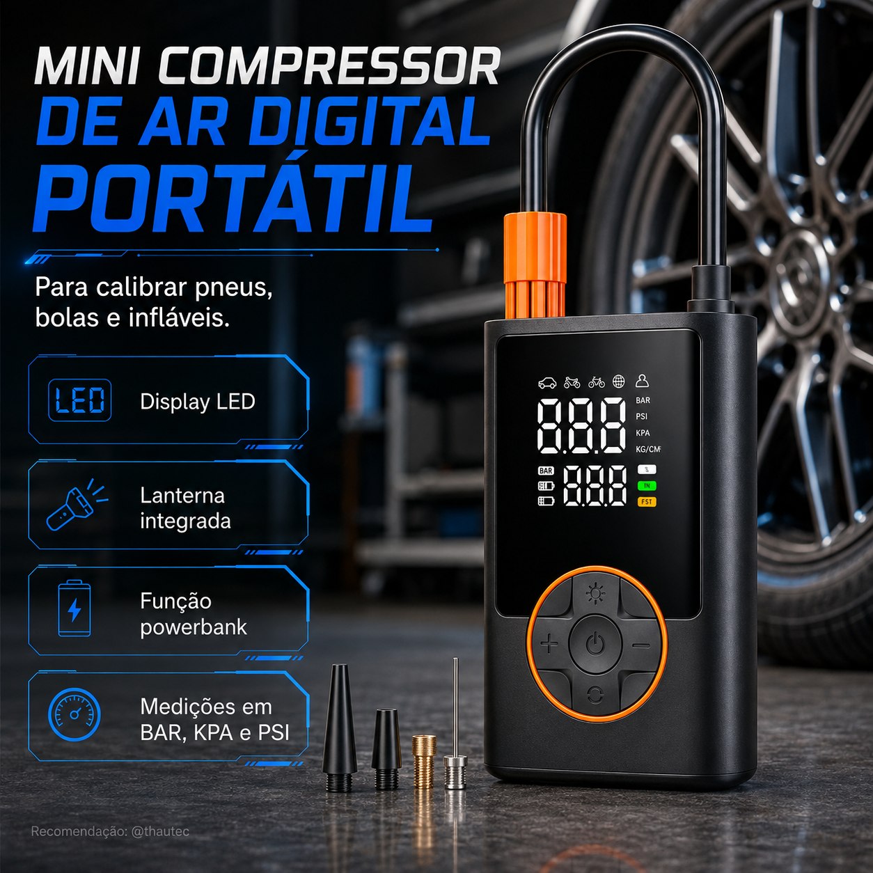 Compressor de Ar Portátil Digital com Visor