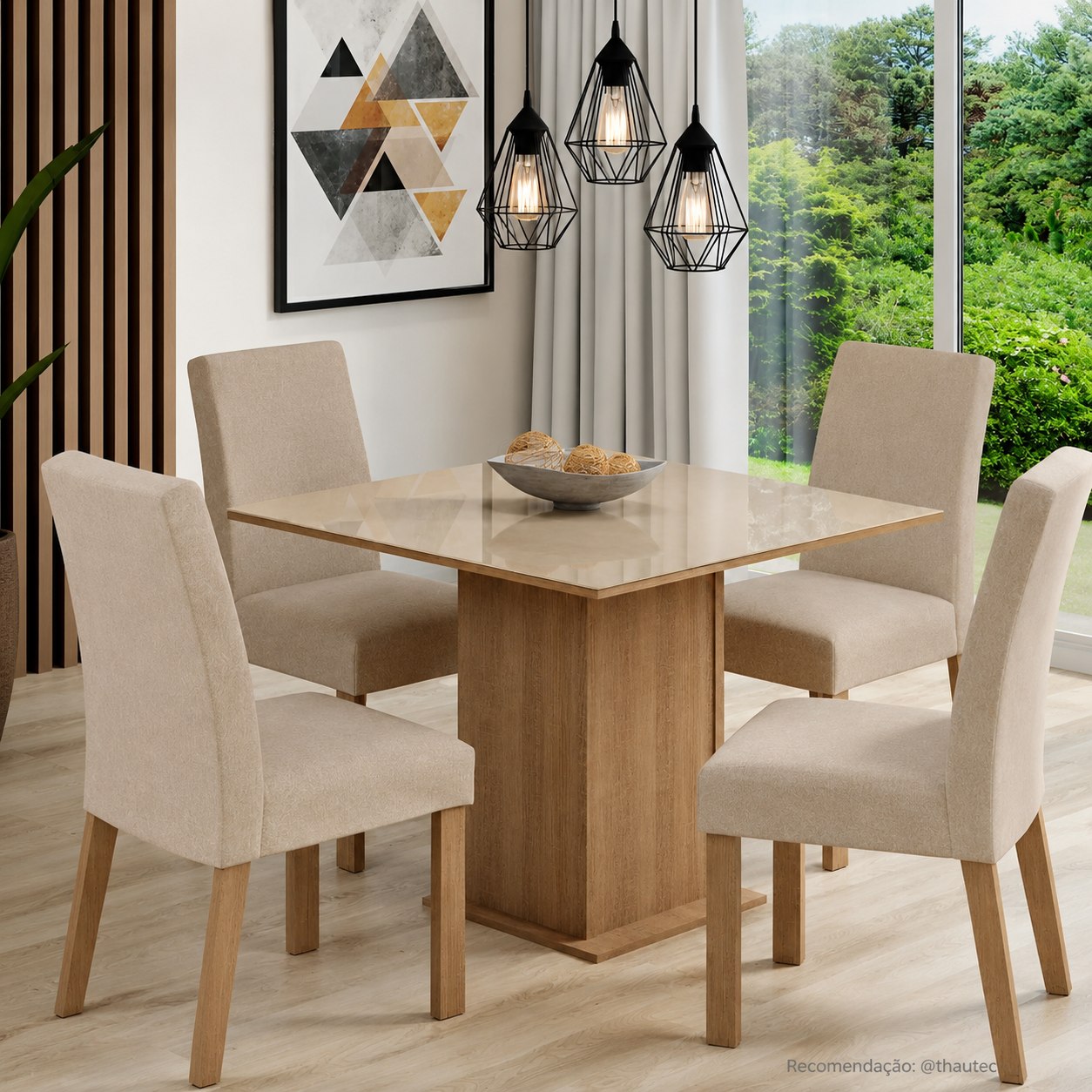 Sala de Jantar Madesa Evelin Mesa Vidro 4 Cadeiras