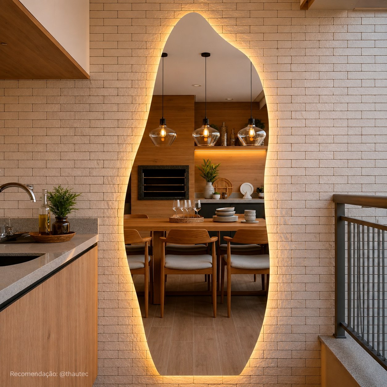 Espelho Orgânico Com LED 150x50cm Moldura Flame