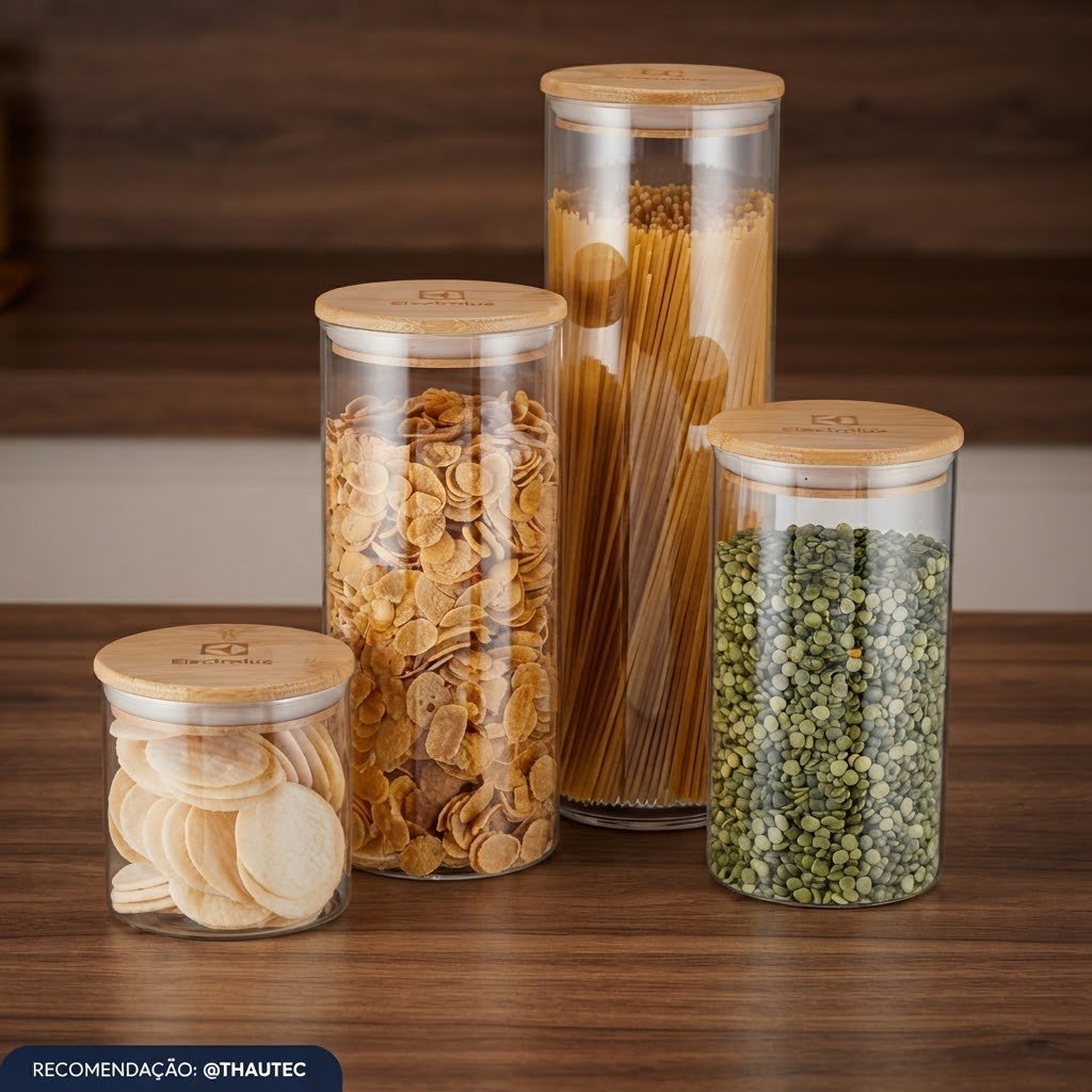 Potes Herméticos com Tampa de Bambu Electrolux 4 Unidades