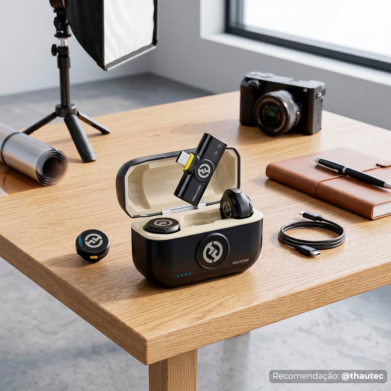 Microfone Lapela Hollyland Lark M2 Combo Duplo USB-C Lightning Camera