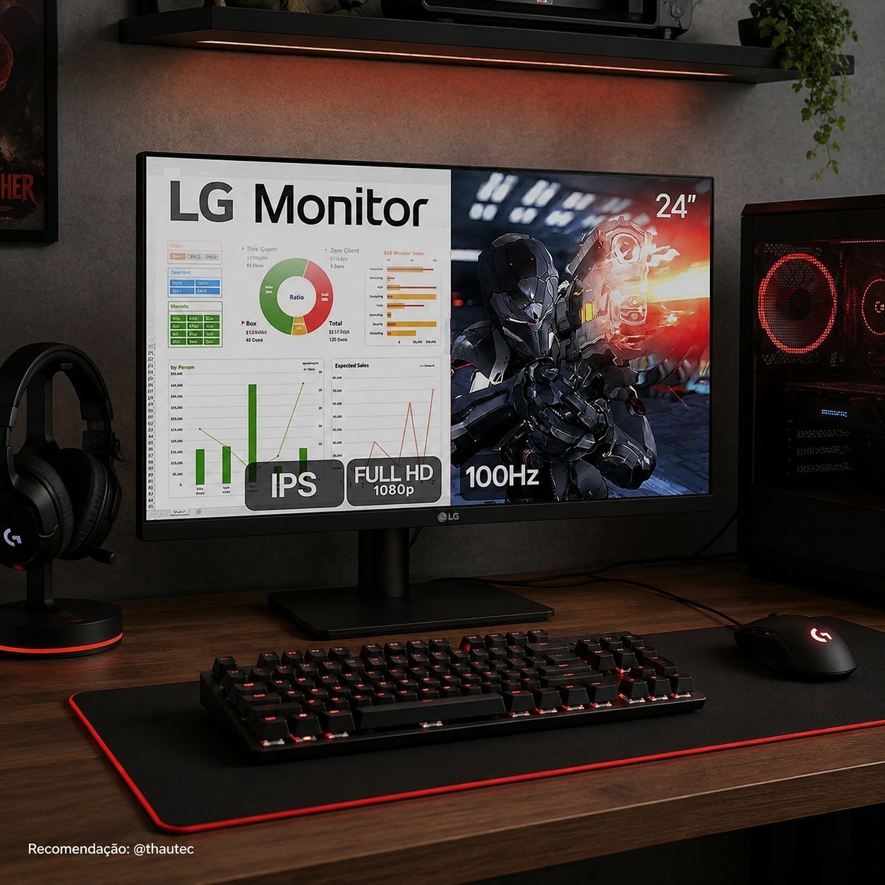 Monitor Gamer 24" LG 24ms IPS Full HD 100Hz com Ajuste de Inclinação
