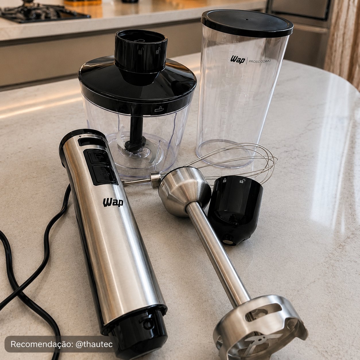 Mixer 3 em 1 WAP Processador Portátil Inox com Batedor de Claras