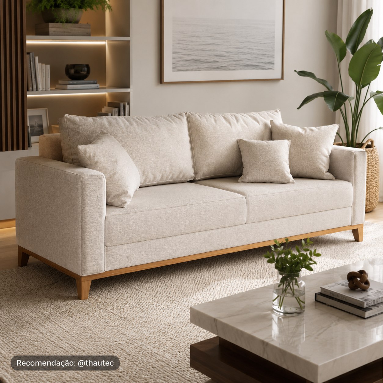 Sofá 3 Lugares 180cm Living Beny Linho com Pés de Madeira
