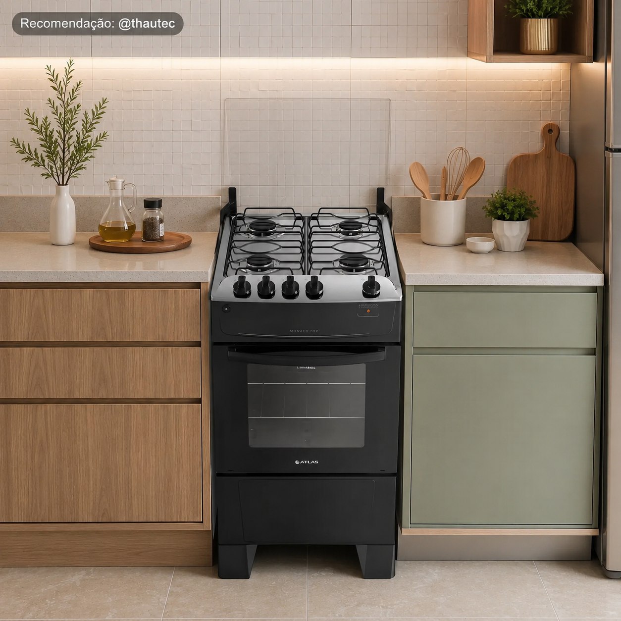 Fogão 4 Bocas Atlas Mônaco Top Com Mesa Inox 50L