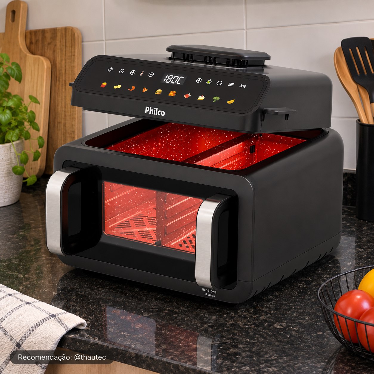 Air Fryer 11L Philco Barbecue 10 em 1 Visor Glass 1900W