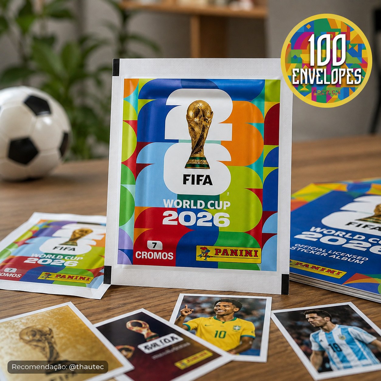 Kit 700 Figurinhas Álbum Copa do Mundo 2026 - 100 Envelopes