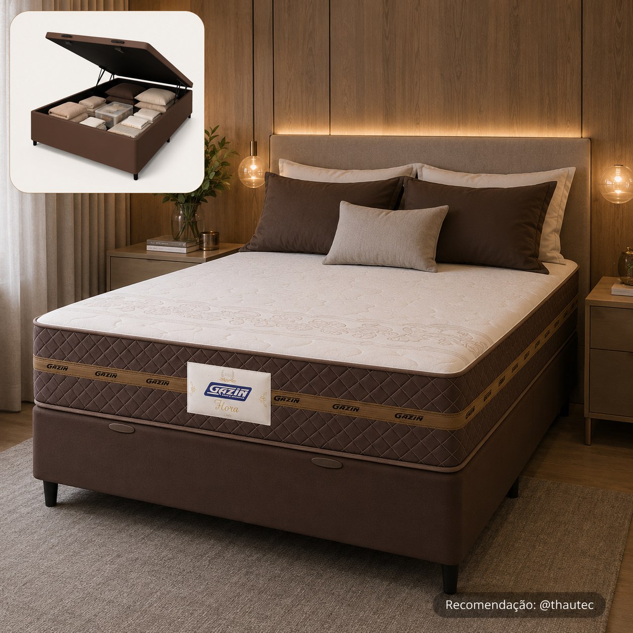 Cama Box Baú Casal e Colchão Gazin Molas Ensacadas 138x188x63cm